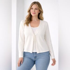 Vintage Talbots White Tie Front Cardigan Size XL